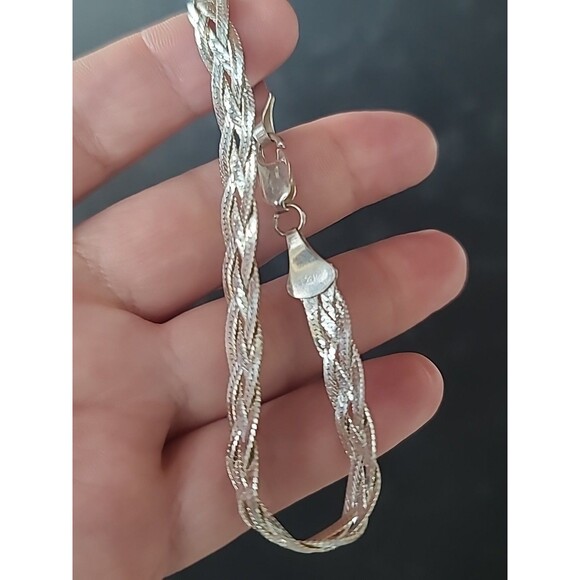 Mexican 925 Sterling Silver Braided Chain Bracelet Vintage - Picture 4 of 10